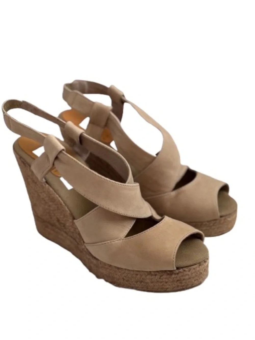 Kanna Espadrille Wedge Sandals Beige Leather Slingback Platform 40